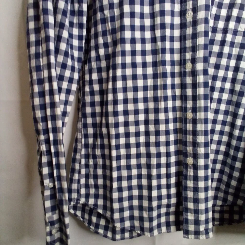 J Crew Shirt Men M Slim Button Down Long Sleeve Check Pattern Blue White